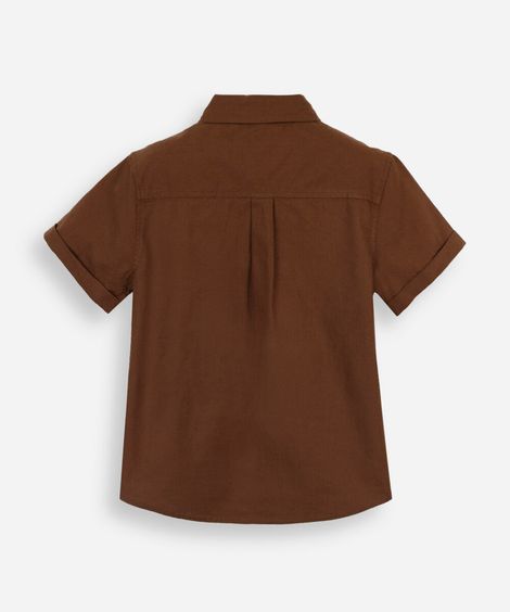 camisa de algodão infantil manga curta com bolso marrom