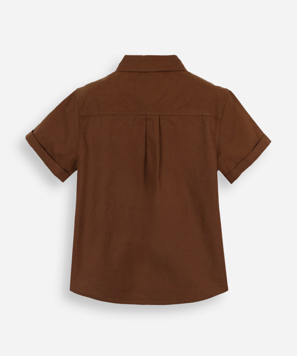 camisa de algodão infantil manga curta com bolso marrom