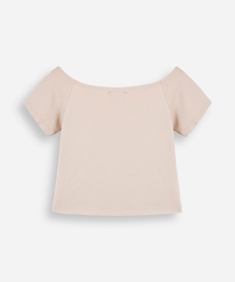 blusa cropped juvenil ombro a ombro de malha bege