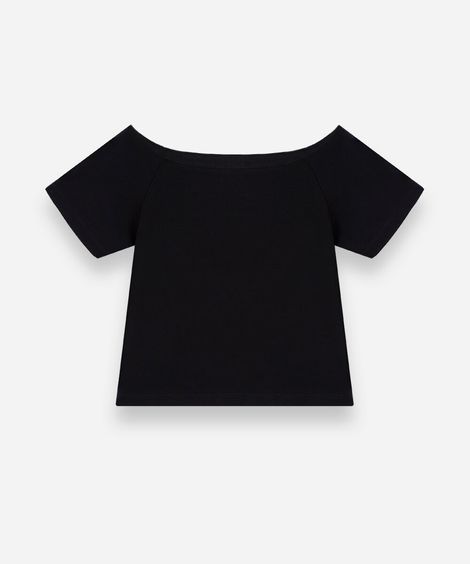 blusa cropped juvenil ombro a ombro de malha preta
