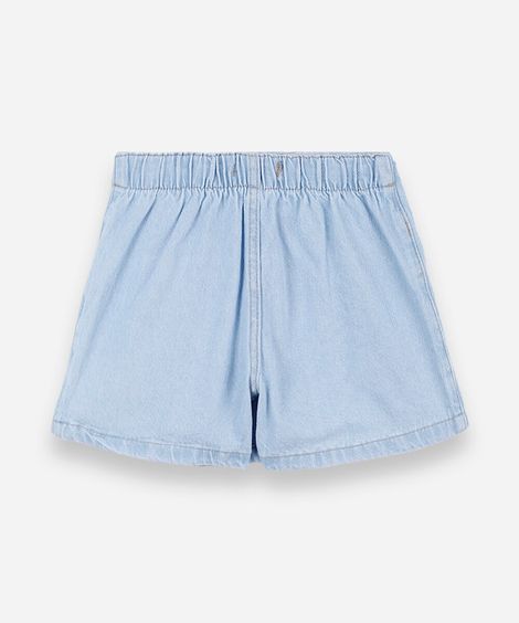 shorts saia infantil jeans com laços azul