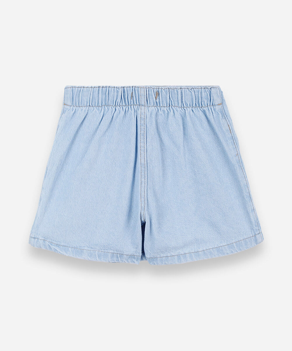 shorts saia infantil jeans com laços azul