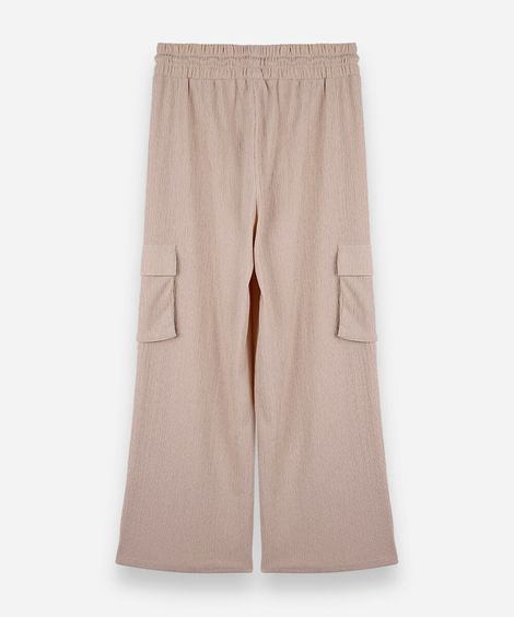 calça juvenil cargo wide leg texturizada bege