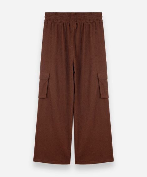 calça juvenil cargo wide leg texturizada marrom