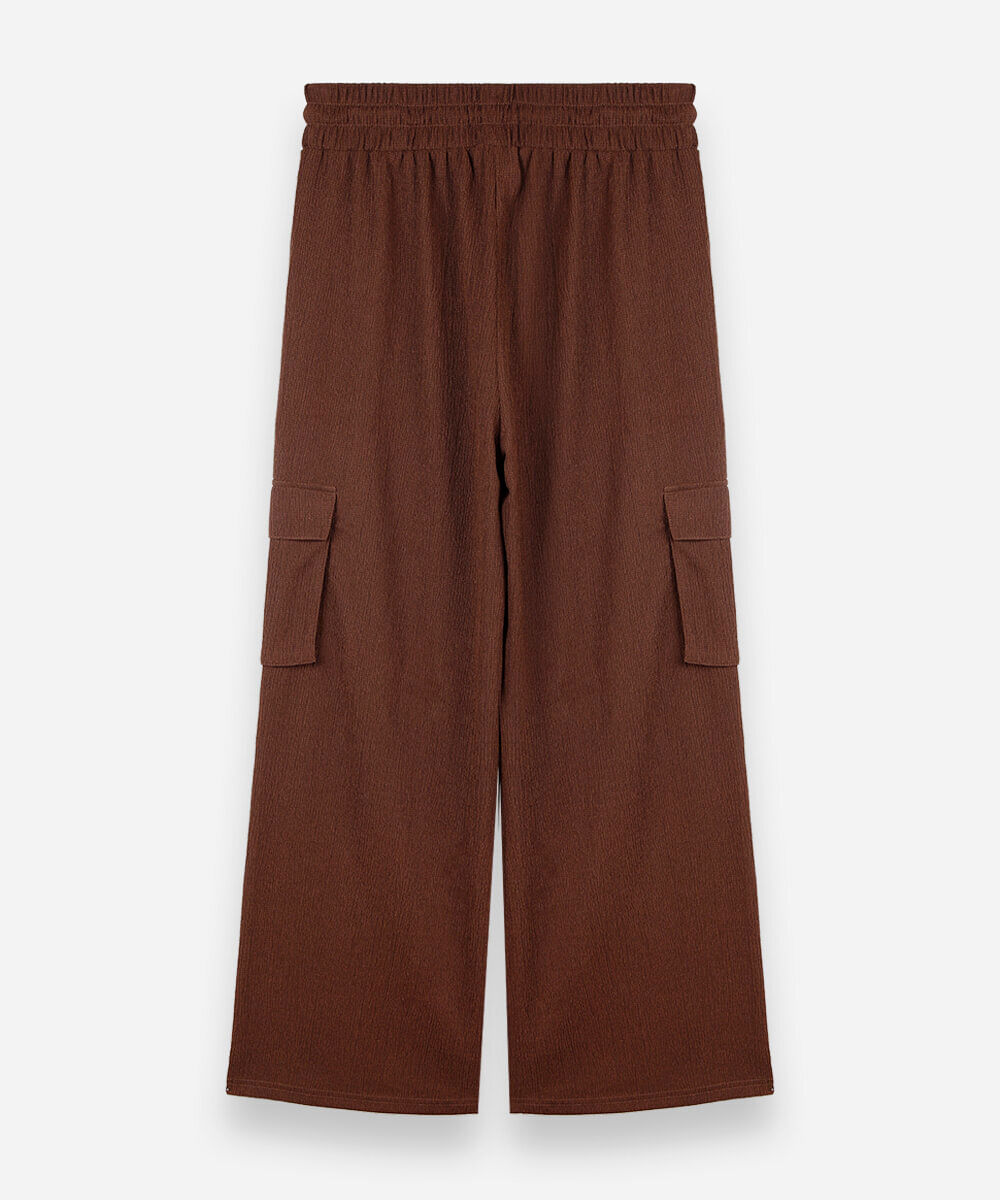 calça juvenil cargo wide leg texturizada marrom