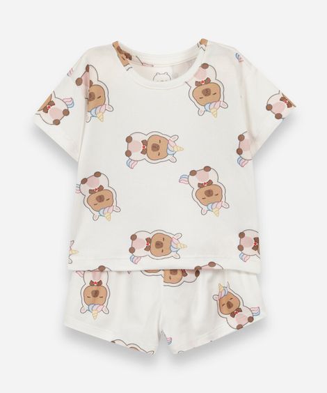 pijama curto infantil capivara off white