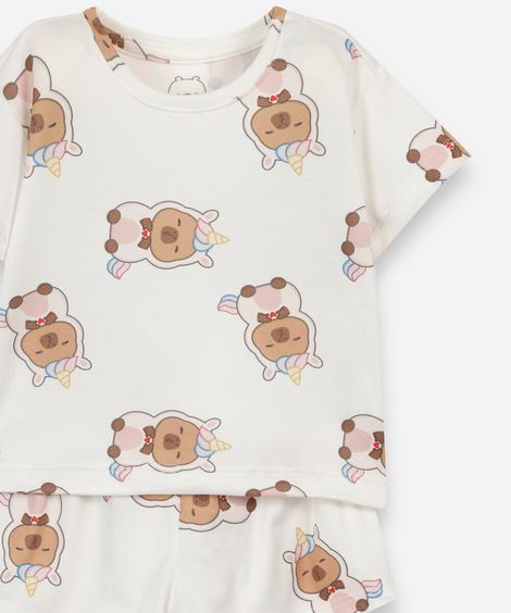 pijama curto infantil capivara off white