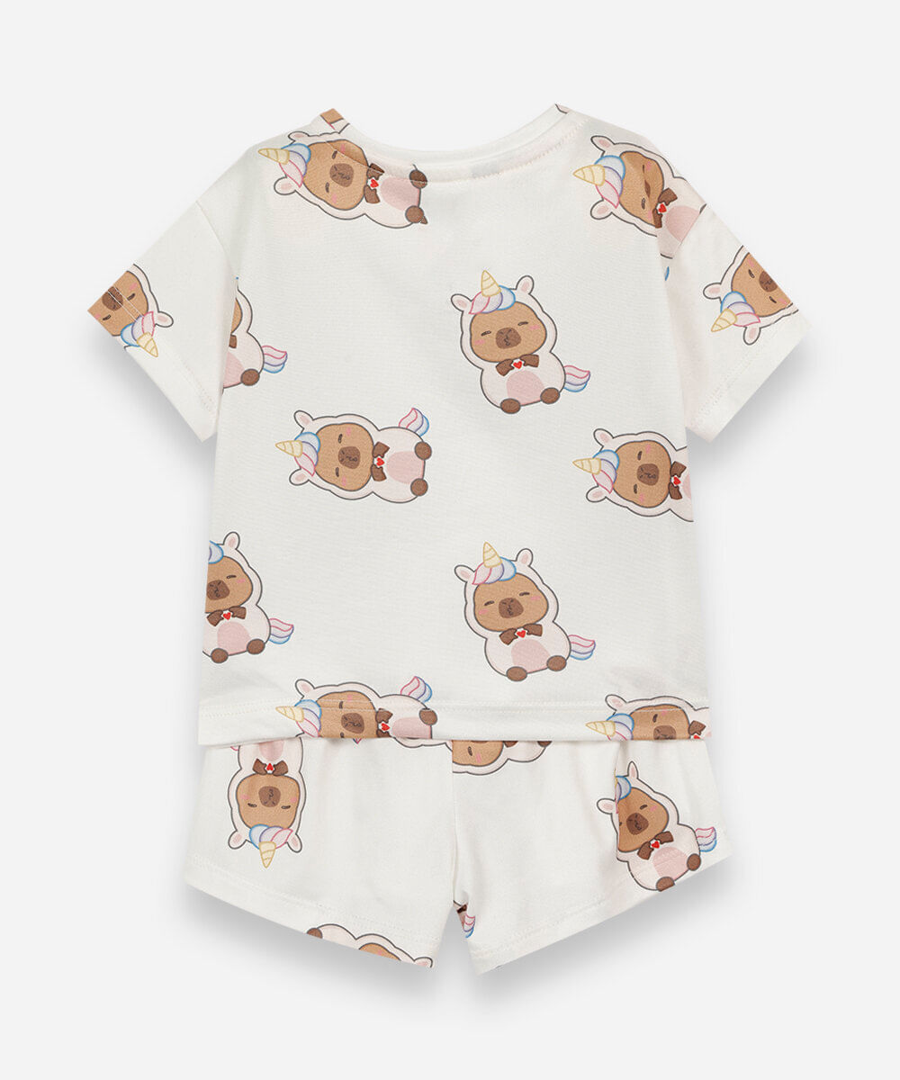 pijama curto infantil capivara off white