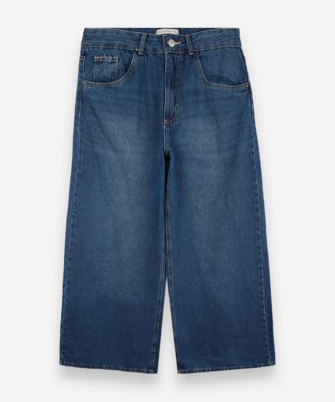 calça juvenil jeans wide leg azul