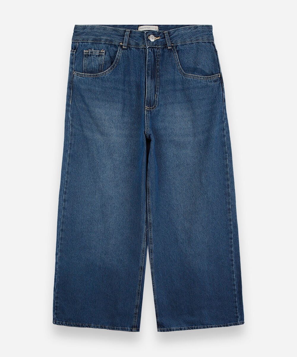 calça juvenil jeans wide leg azul