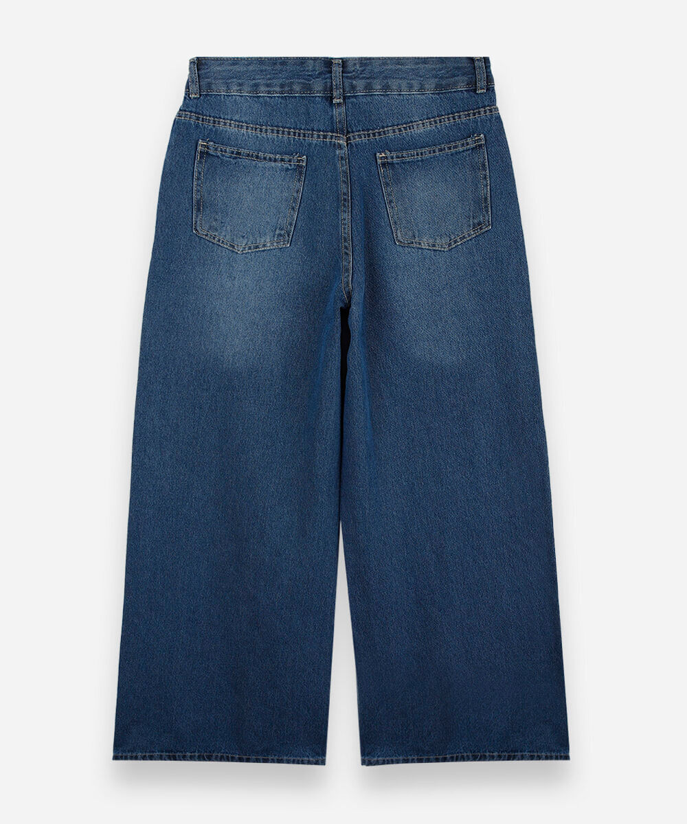 calça juvenil jeans wide leg azul