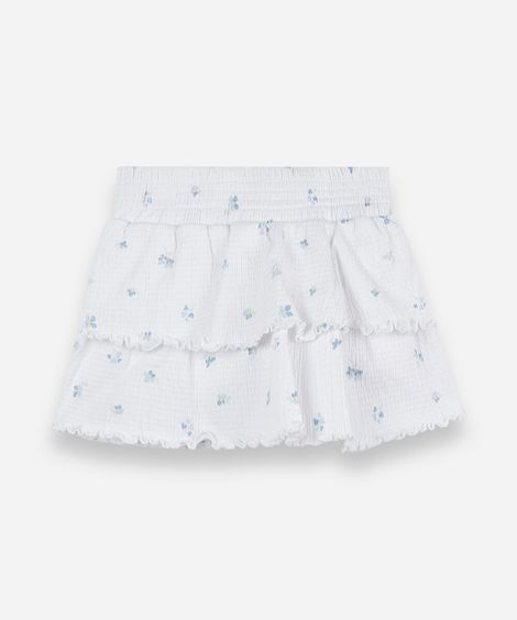 saia curta infantil de algodão com babados floral texturizada colorido
