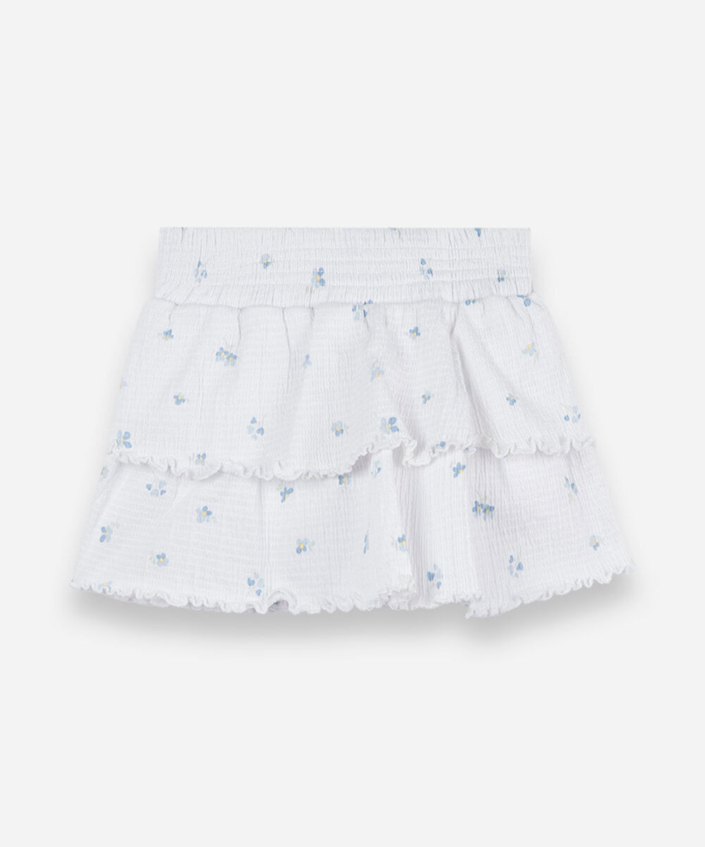saia curta infantil de algodão com babados floral texturizada colorido