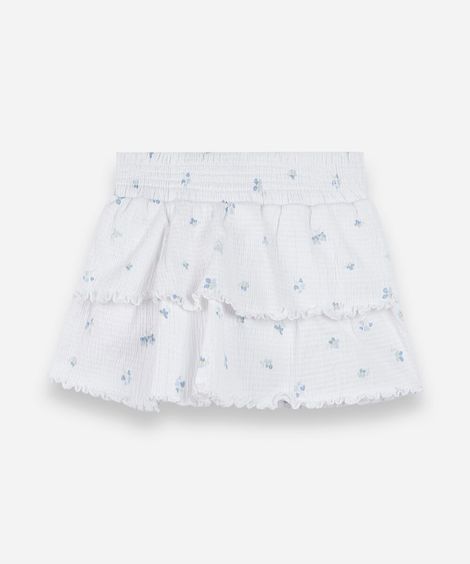 saia curta infantil de algodão com babados floral texturizada colorido