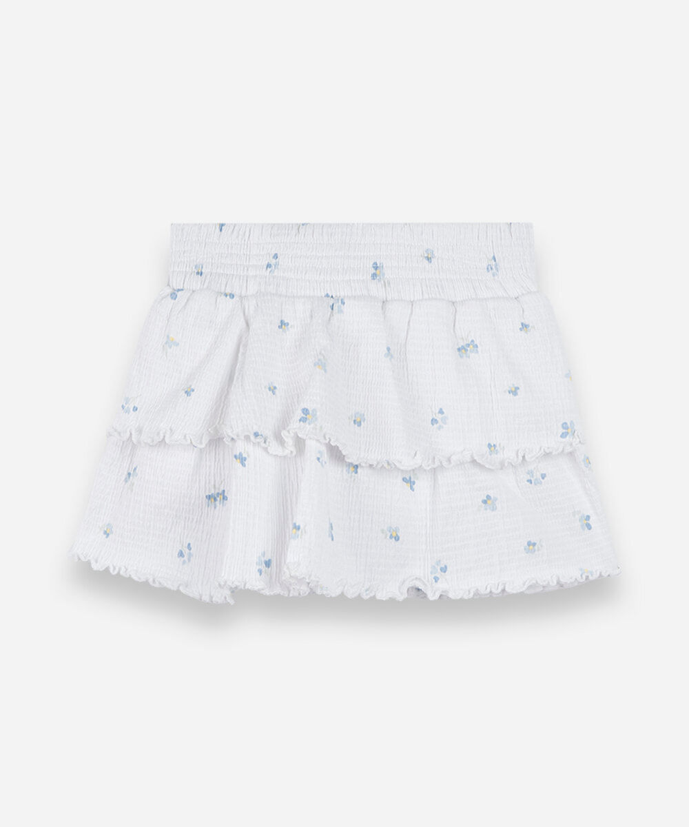 saia curta infantil de algodão com babados floral texturizada colorido