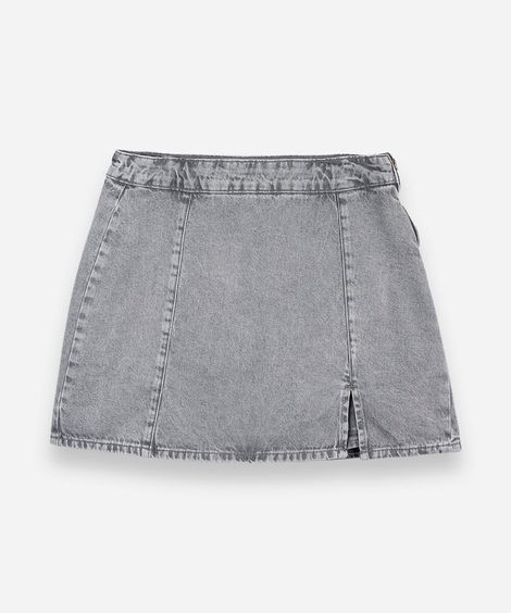 short saia juvenil de algodão com recortes cinza