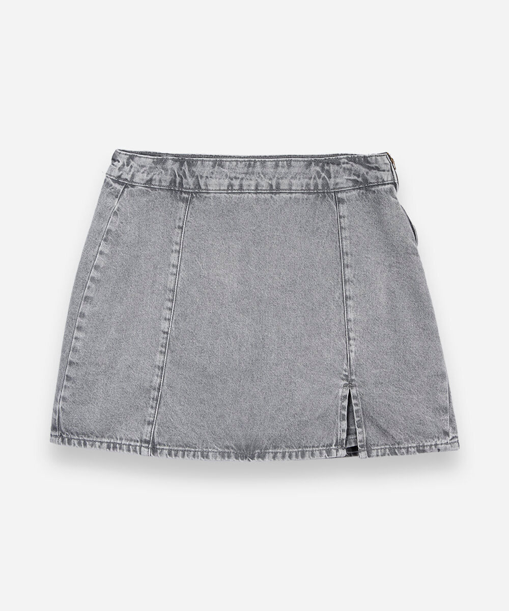 short saia juvenil de algodão com recortes cinza
