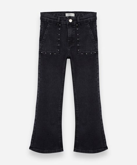 calça infantil flare jeans com tachas preta