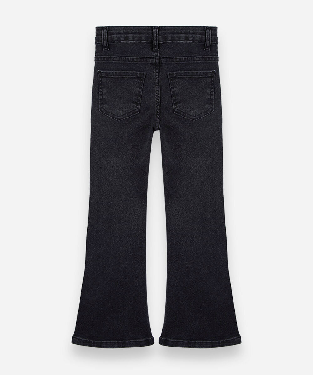 calça infantil flare jeans com tachas preta