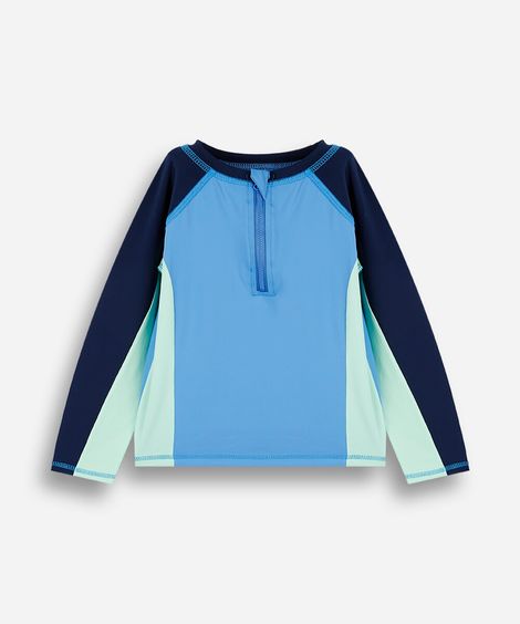 camiseta de praia infantil manga longa com recortes e proteção uv colorido