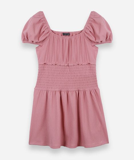 vestido juvenil com lastex manga curta rosa