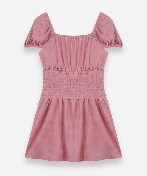 vestido juvenil com lastex manga curta rosa