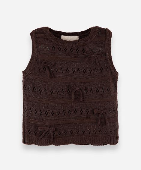 regata infantil de tricot com laços marrom