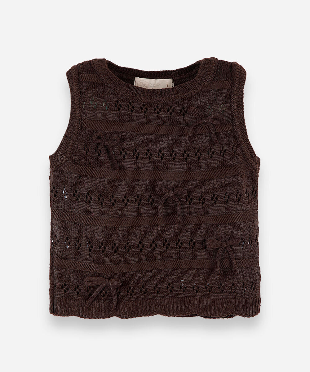 regata infantil de tricot com laços marrom