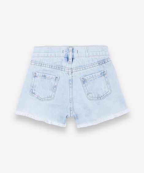 short infantil jeans com bordado de borboleta azul