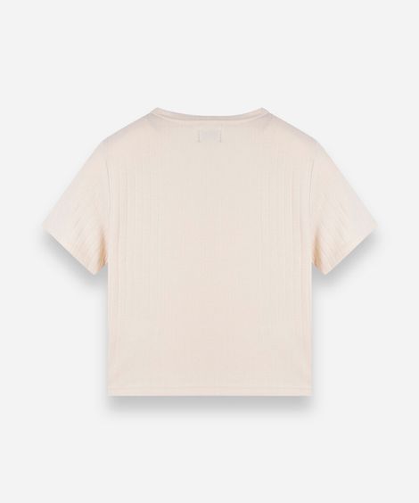 blusa juvenil de algodão com botões canelada bege