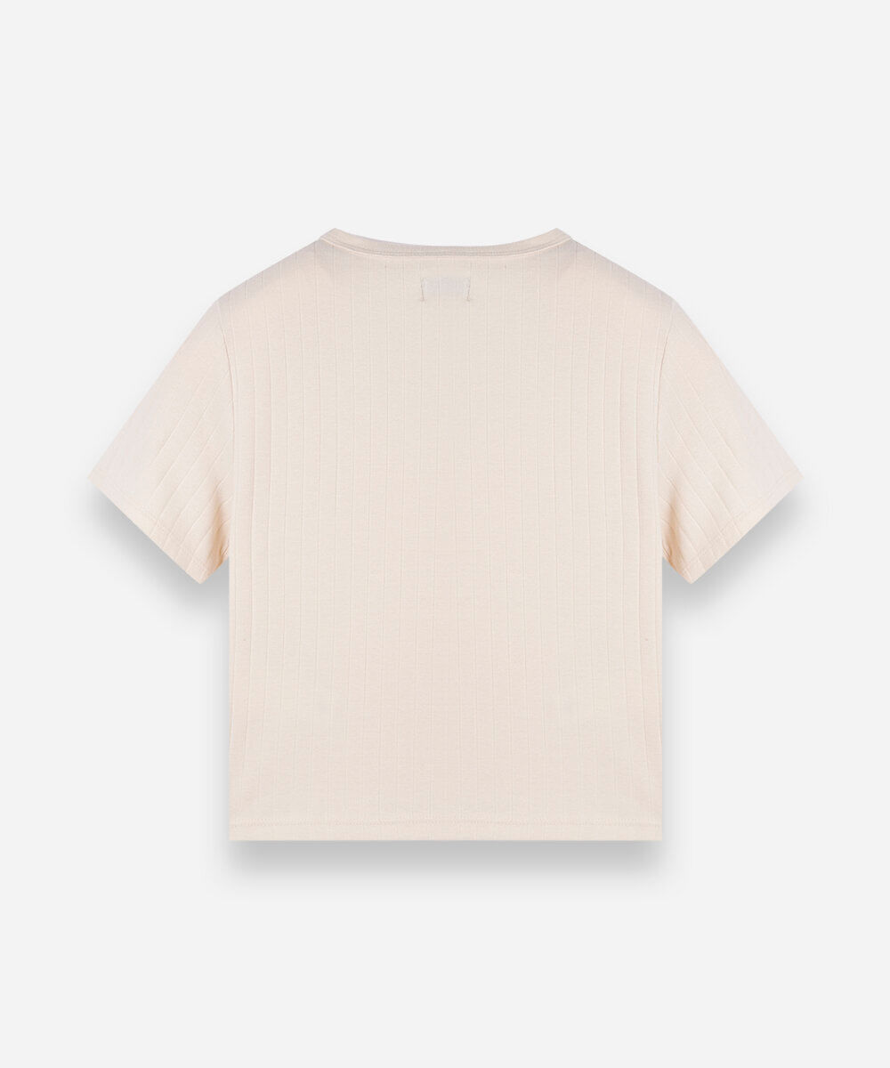 blusa juvenil de algodão com botões canelada bege