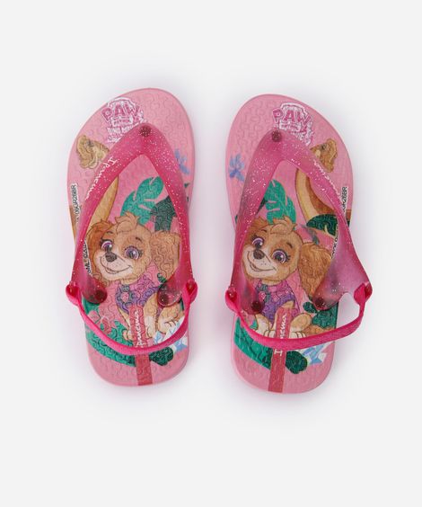 chinelo infantil ipanema com elástico patrulha canina rosa