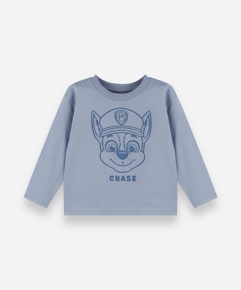 camiseta infantil de manga longa patrulha canina azul