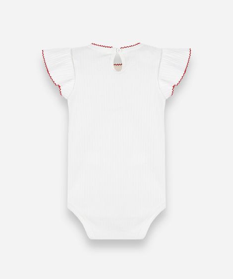 body infantil de algodão manga curta com bordado floral off white