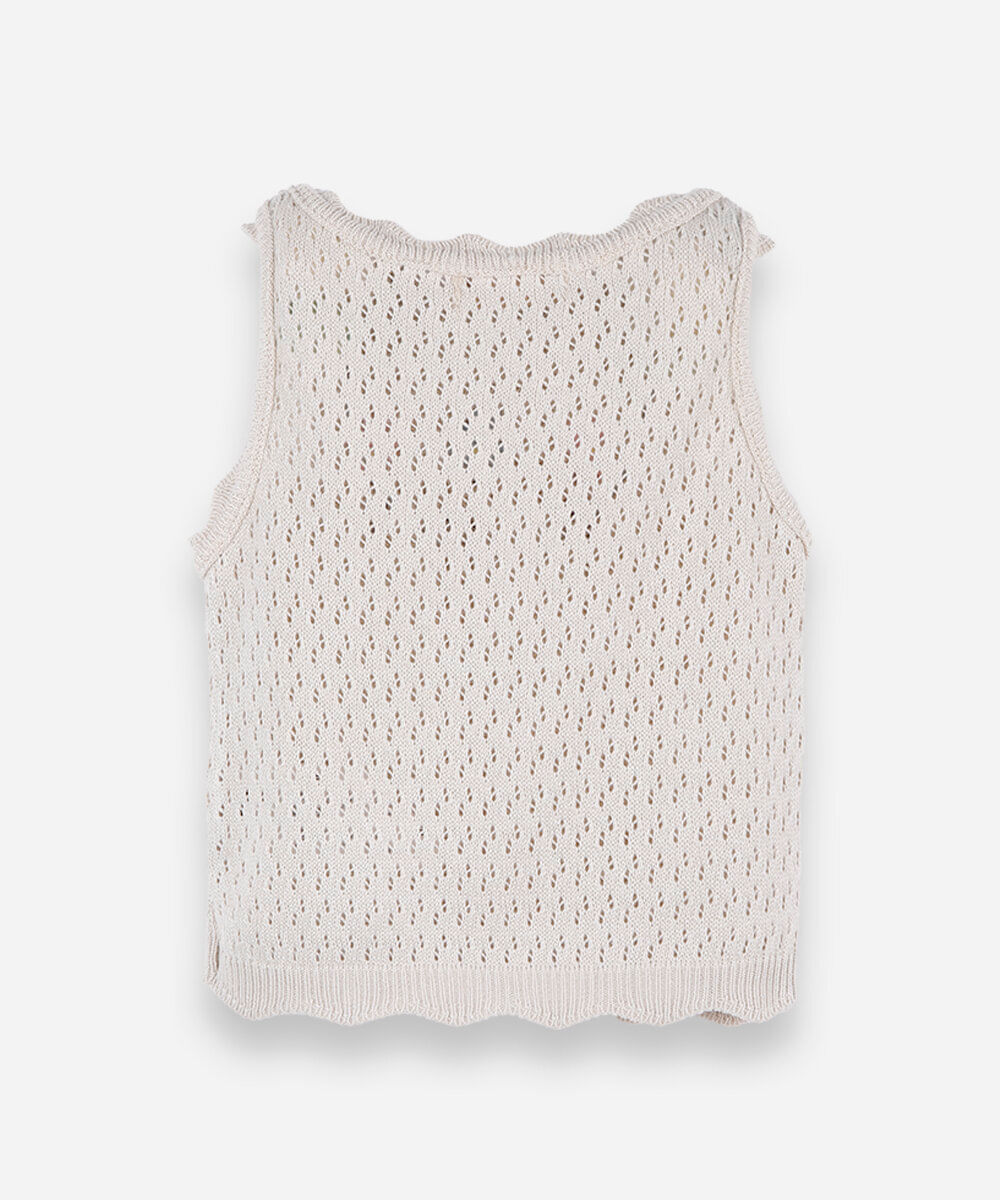 regata infantil de tricot com bordado floral bege