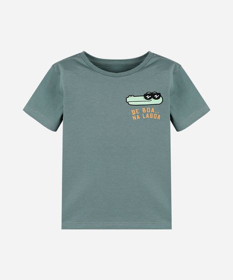 camiseta infantil de algodão manga curta estampada verde