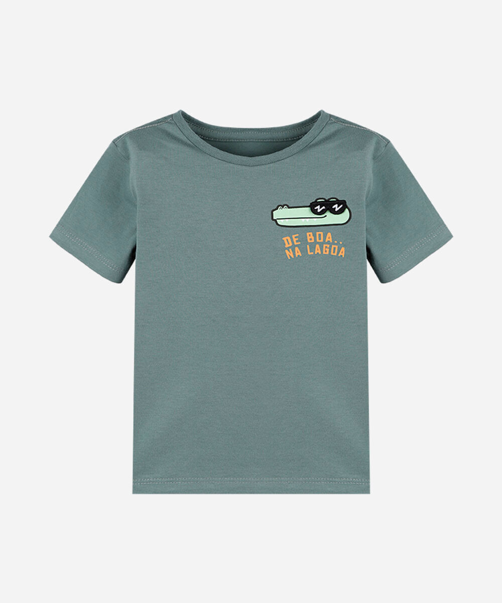 camiseta infantil de algodão manga curta estampada verde