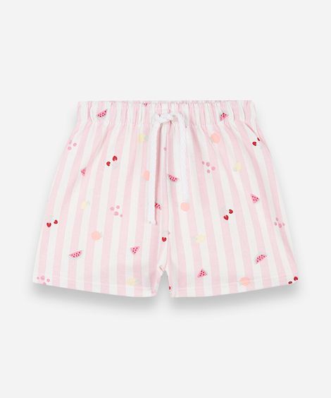 short infantil de algodão cós elástico listrado rosa