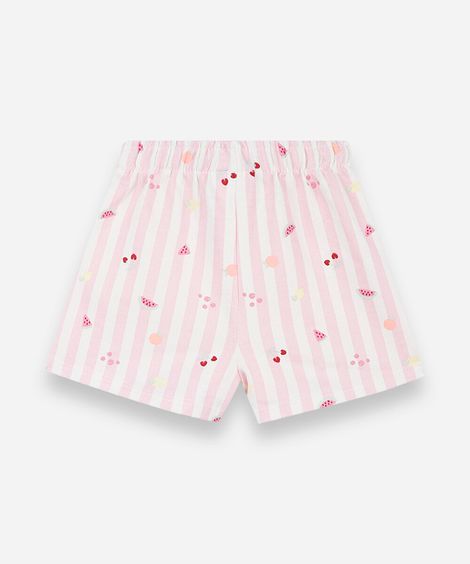 short infantil de algodão cós elástico listrado rosa