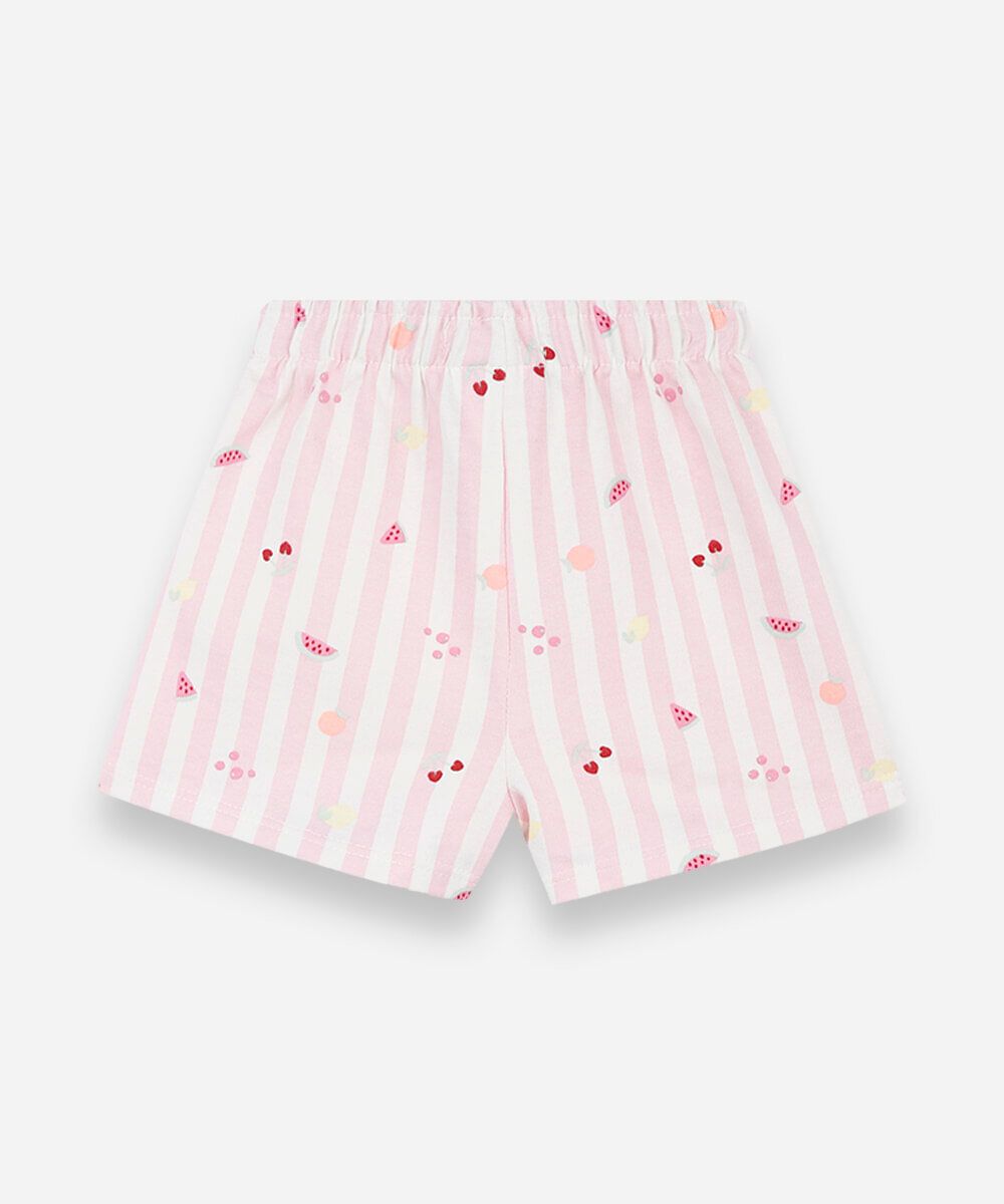 short infantil de algodão cós elástico listrado rosa