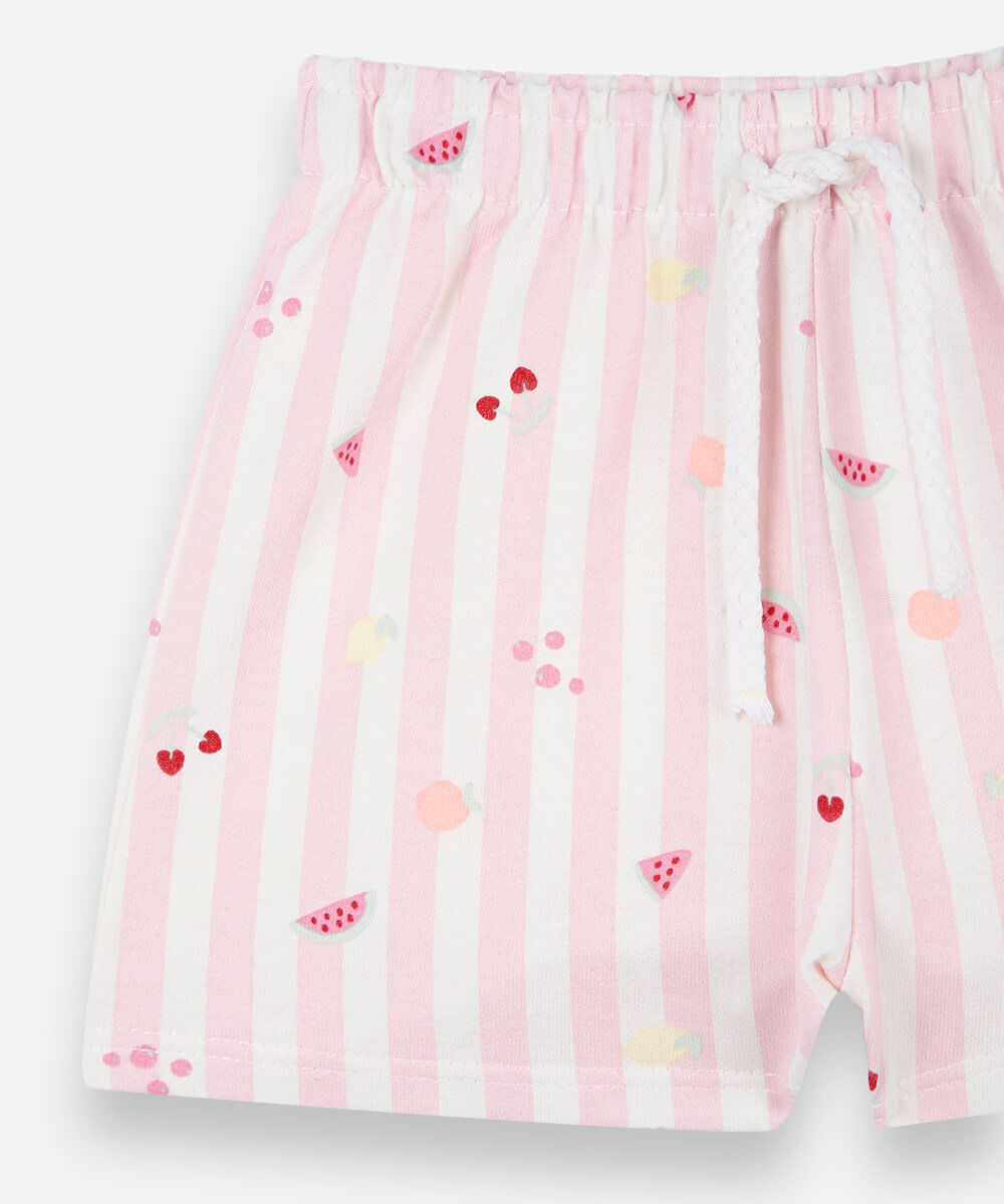 short infantil de algodão cós elástico listrado rosa