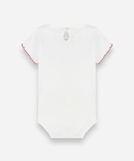 body infantil de algodão manga curta canelado floral off white
