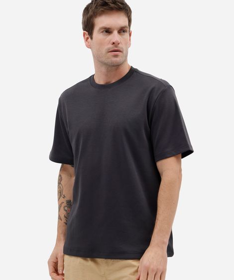 camiseta masculina de algodão peruano manga curta cinza