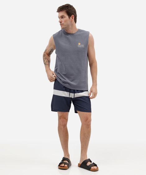 short masculino cós elástico com listra azul