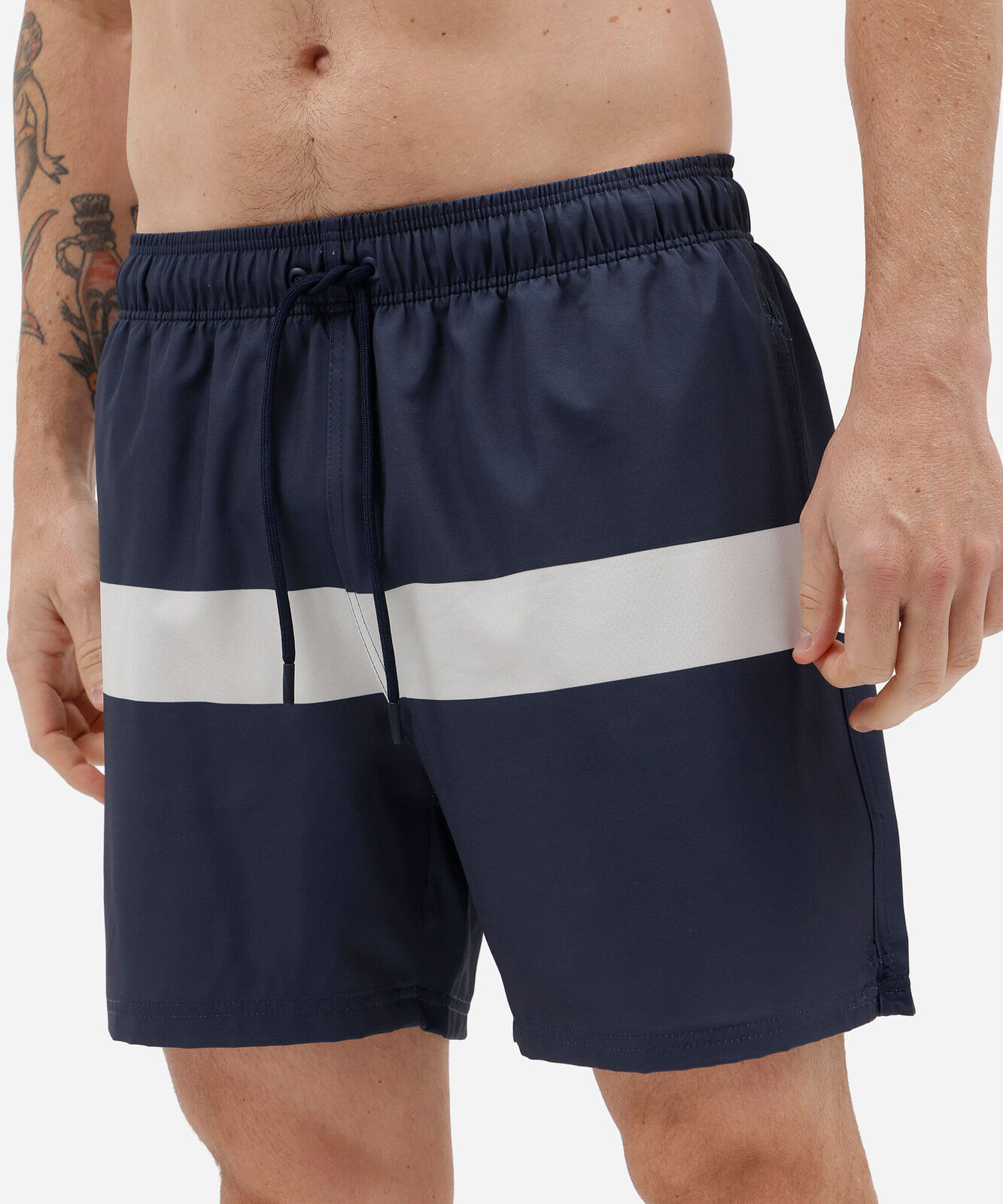 short masculino cós elástico com listra azul
