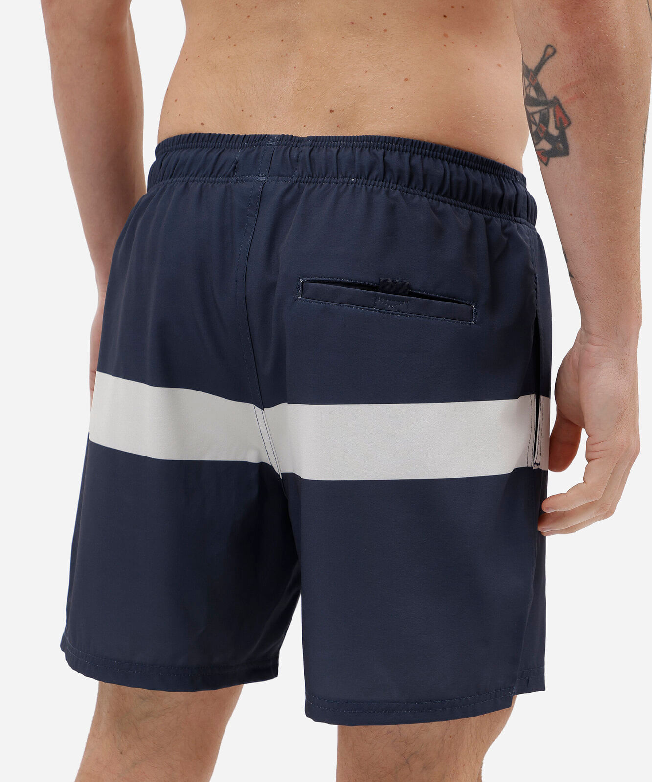 short masculino cós elástico com listra azul