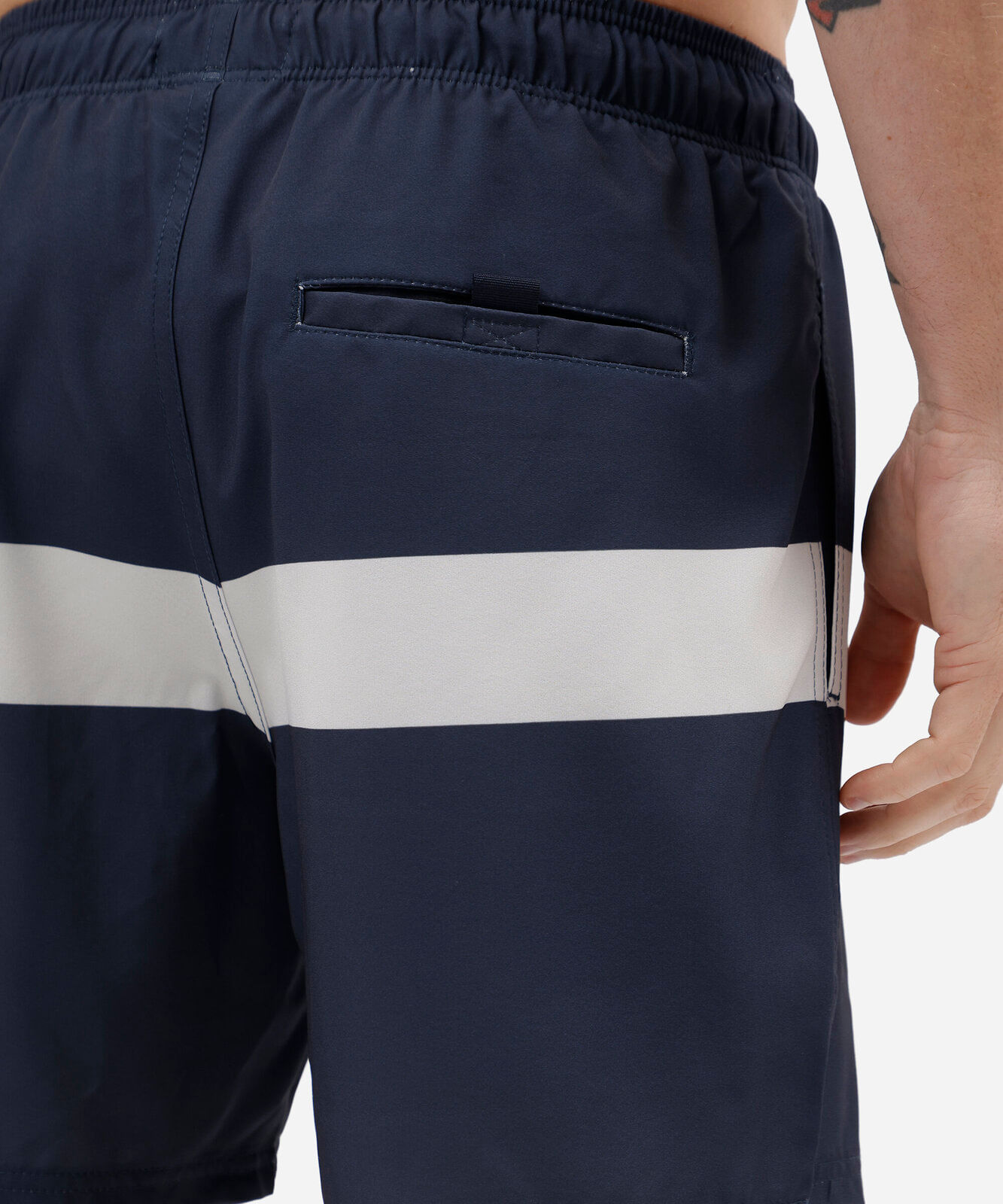 short masculino cós elástico com listra azul