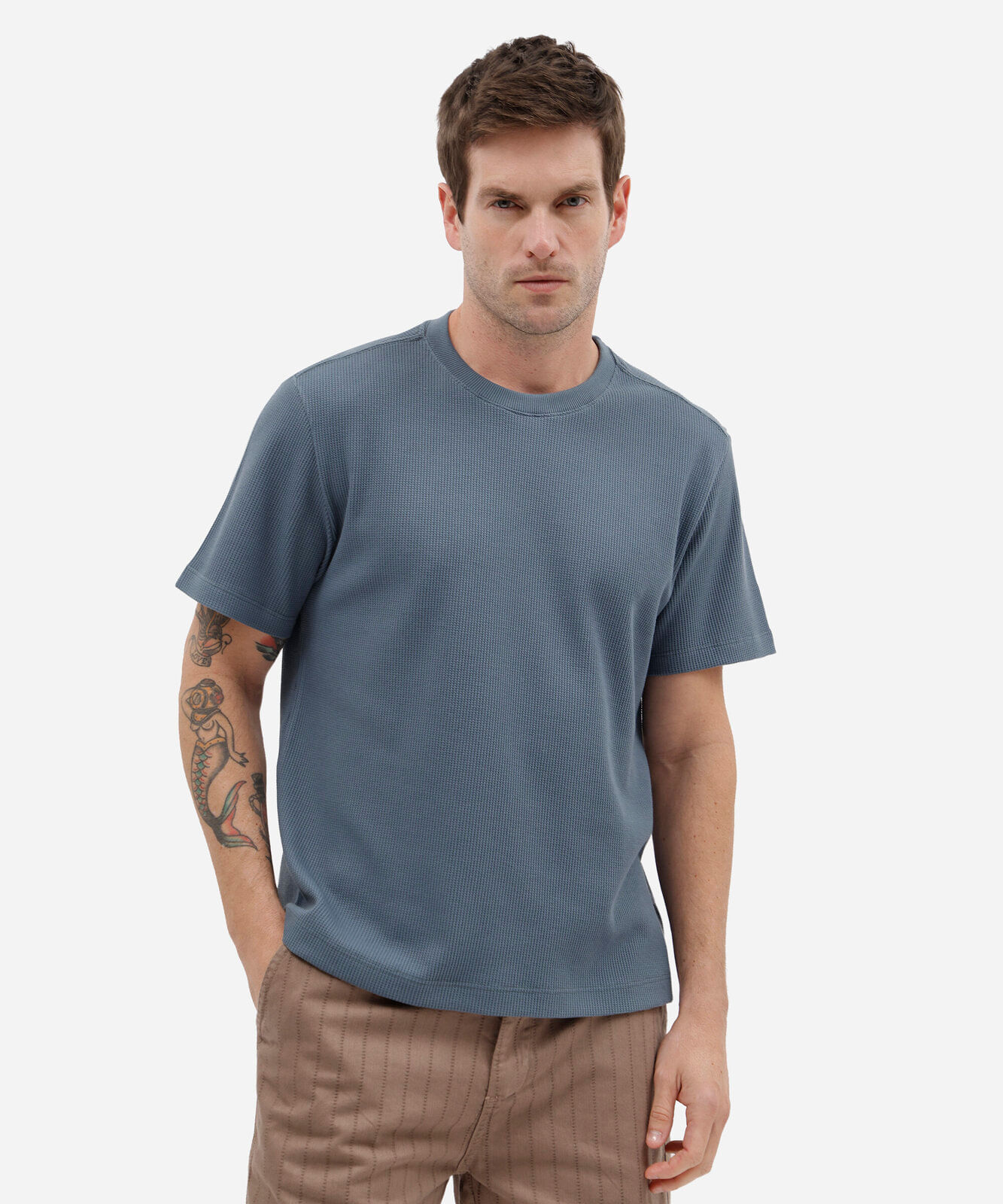 camiseta masculina manga curta texturizada azul