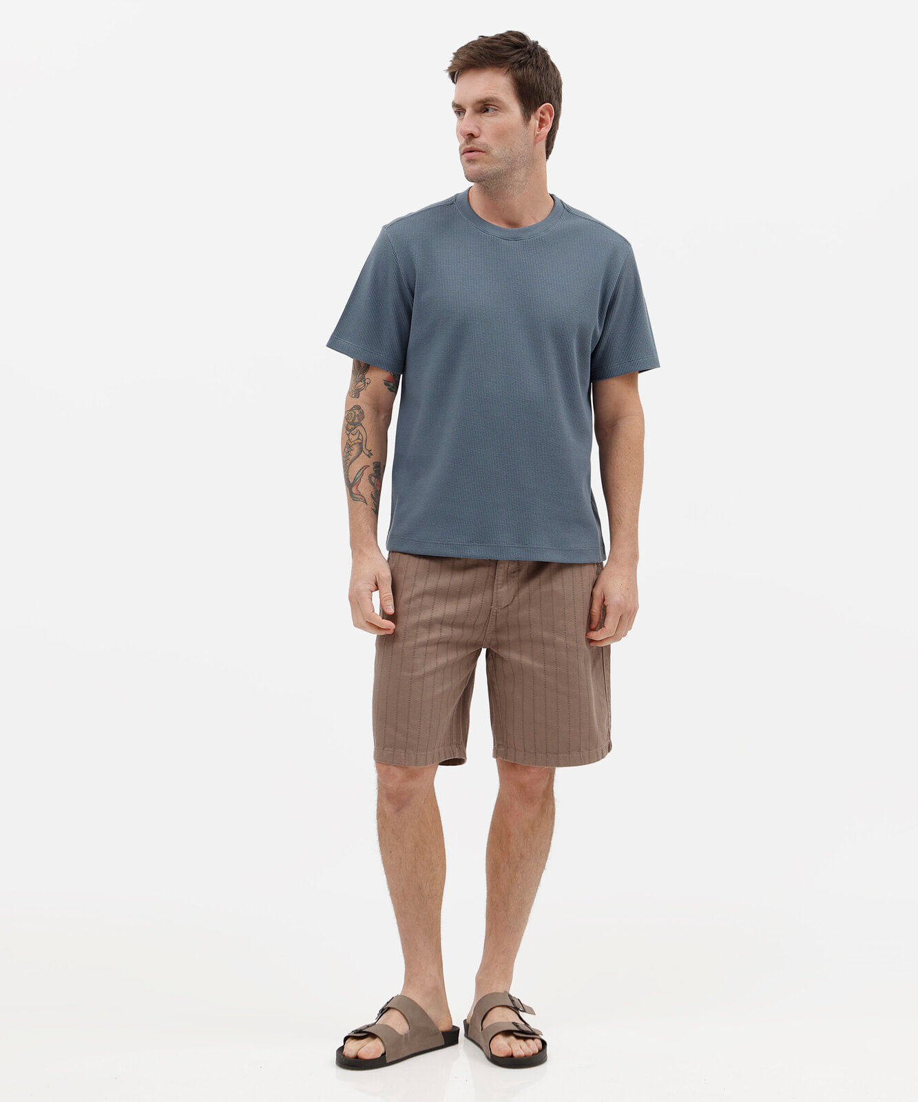 camiseta masculina manga curta texturizada azul