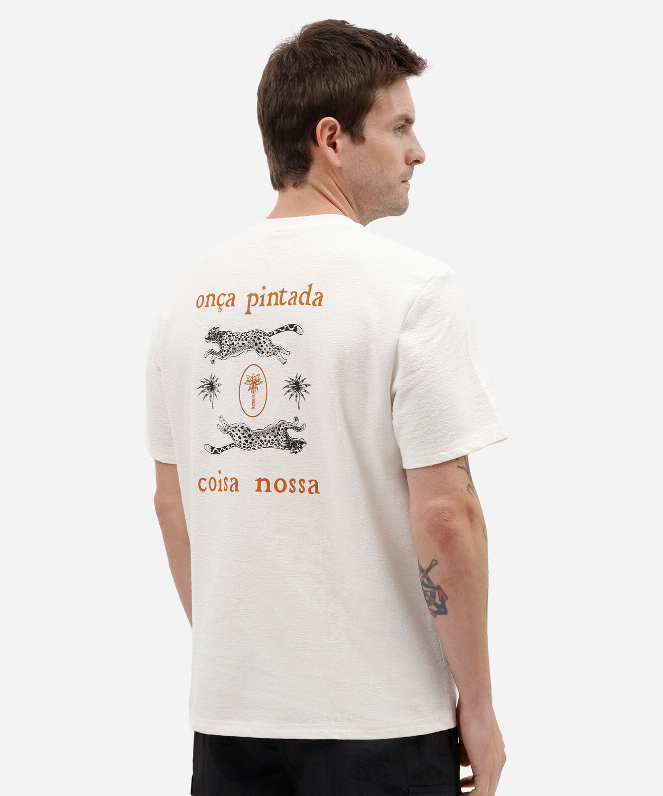 camiseta masculina de algodão manga curta estampada off white